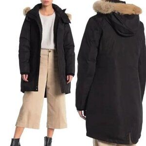 MARC NEW YORK Andrew Marc Sz M Genuine Coyote Fur Trim Hood Puffer Jacket Black